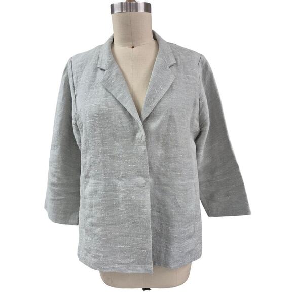 Eileen Fisher Linen Silk Loose Blazer Pale Green NWOT Sz L Snap Front - Picture 1 of 7